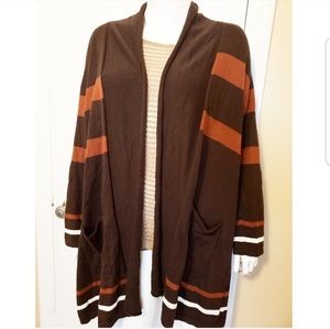 Molly & Isadora Brown Orange Striped Long Cardigan